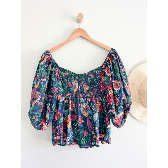 FARM Rio | Tropical Birds Blouse Navy Blue Multi | Sz S | Tropical Bold Vibrant - Picture 6 of 11